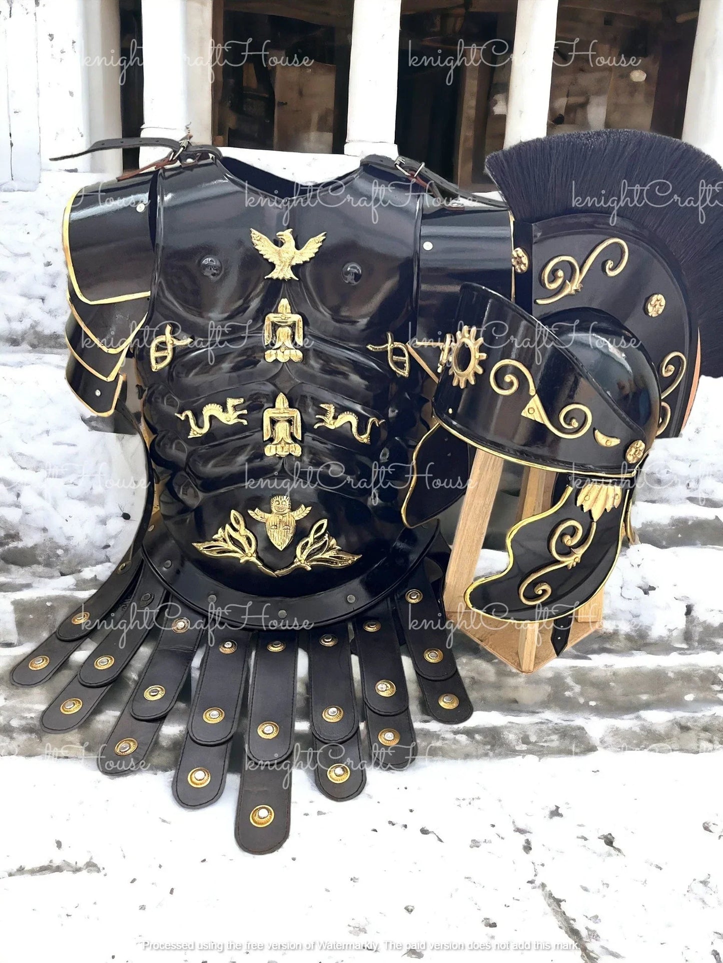 Roman Black Muscle Armor Set – Medieval Greek Gladiator Cuirass with Helmet & Pauldrons | Spartan 300, LARP, Cosplay, Halloween Costume