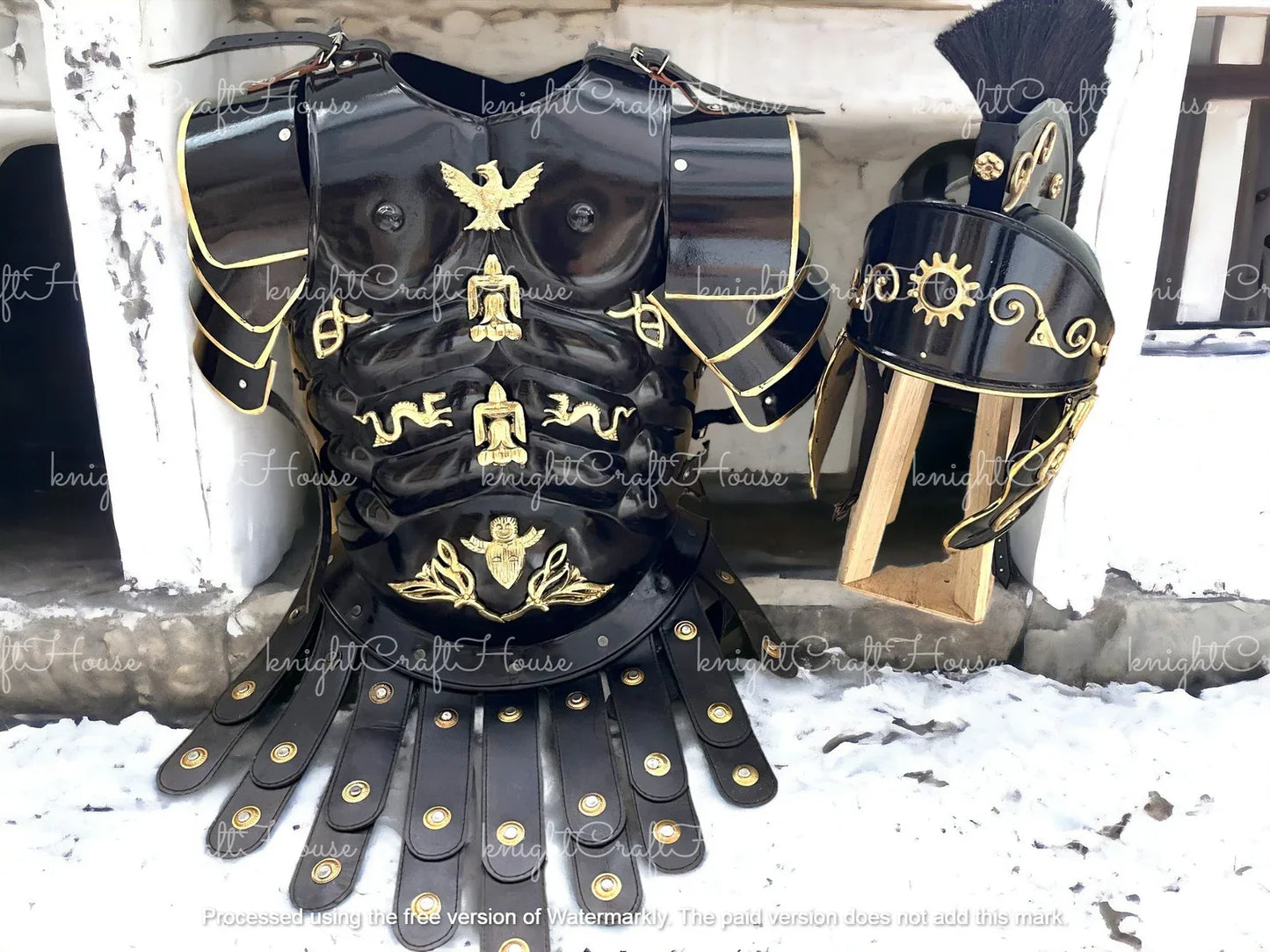 Roman Black Muscle Armor Set – Medieval Greek Gladiator Cuirass with Helmet & Pauldrons | Spartan 300, LARP, Cosplay, Halloween Costume
