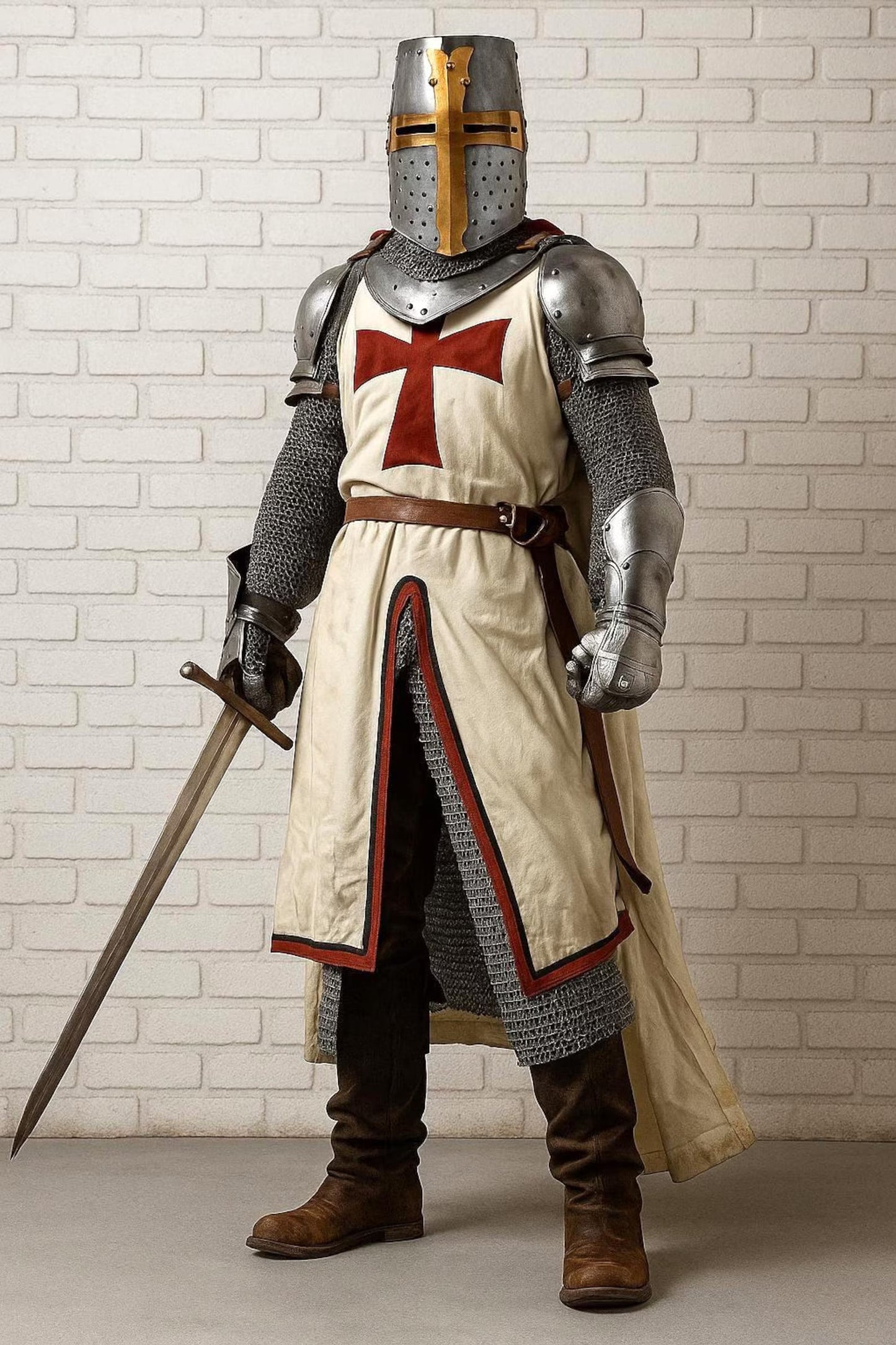 Medieval Templar Armor | Knight Armor Set | Polished Steel Suit with Surcoat and Cros | Warrior Armor | Crusader Combat Full Body Armor Suit