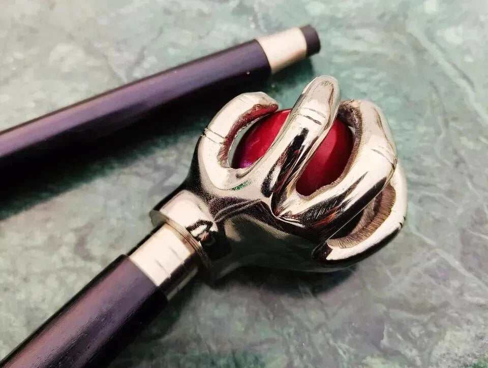 Nautical Chrome Hand Holding Red Ball Walking Stick Ball in hand walking cane