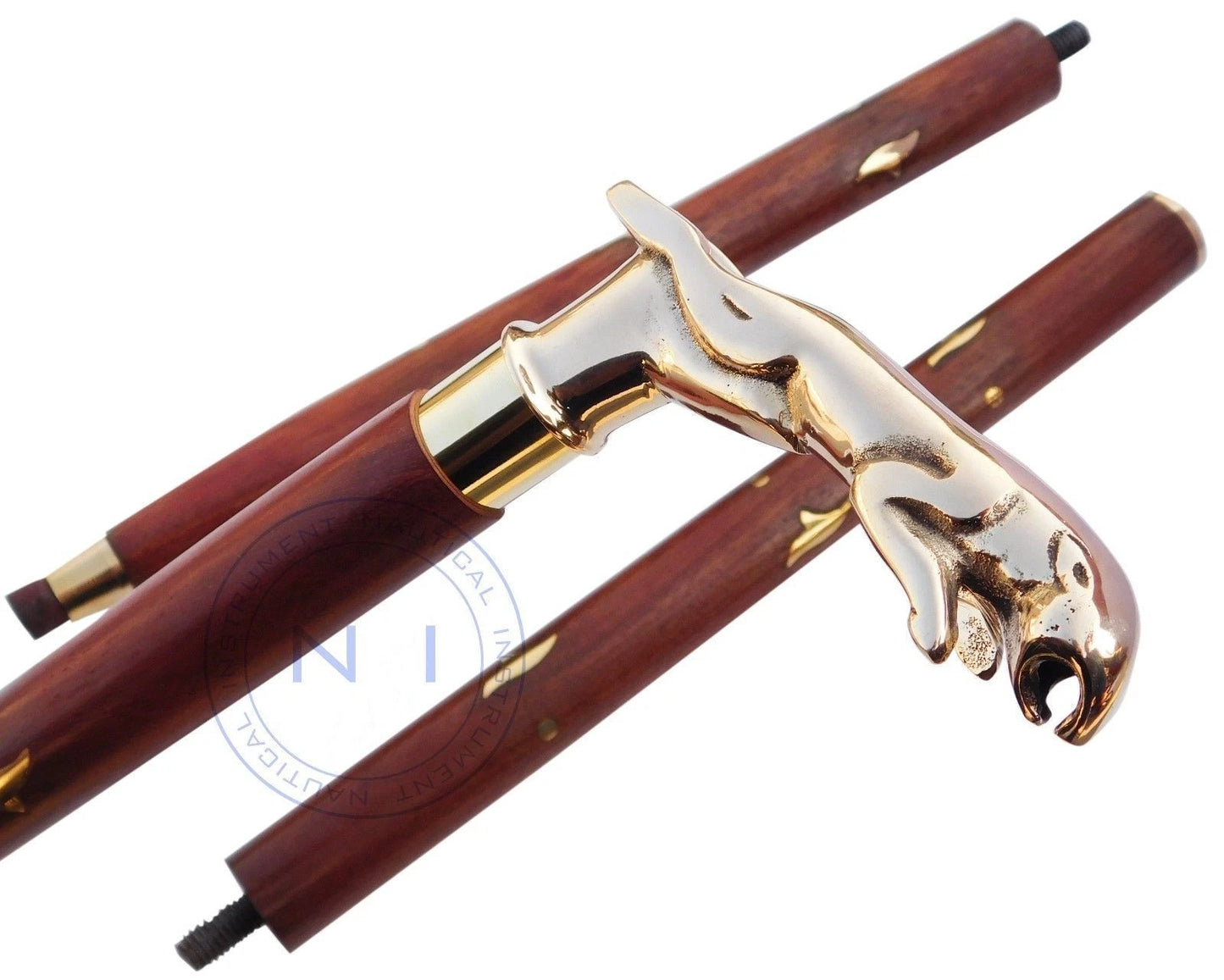 Vintage Jaguar Victorian Designer Antique Brass Handle Wooden Walking Stick Cane