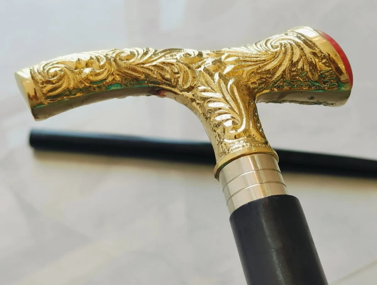 Antique Brass Designer Handle Vintage Walking Cane Wooden Walking Stick Men's