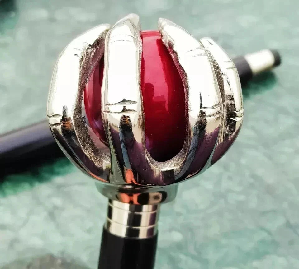 Nautical Chrome Hand Holding Red Ball Walking Stick Ball in hand walking cane