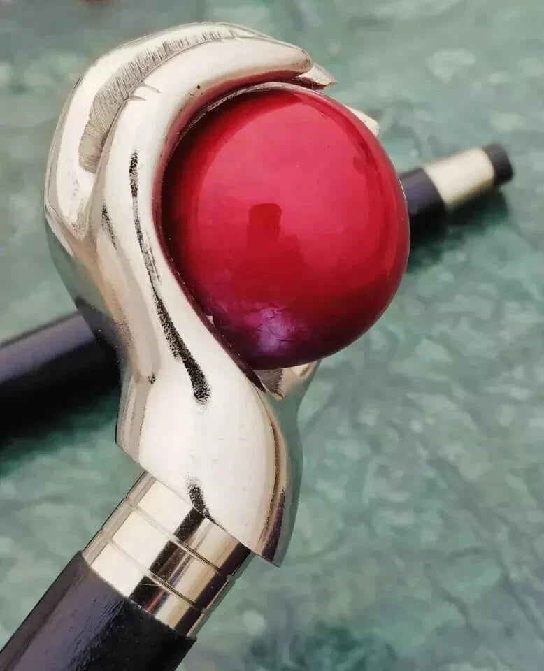Nautical Chrome Hand Holding Red Ball Walking Stick Ball in hand walking cane