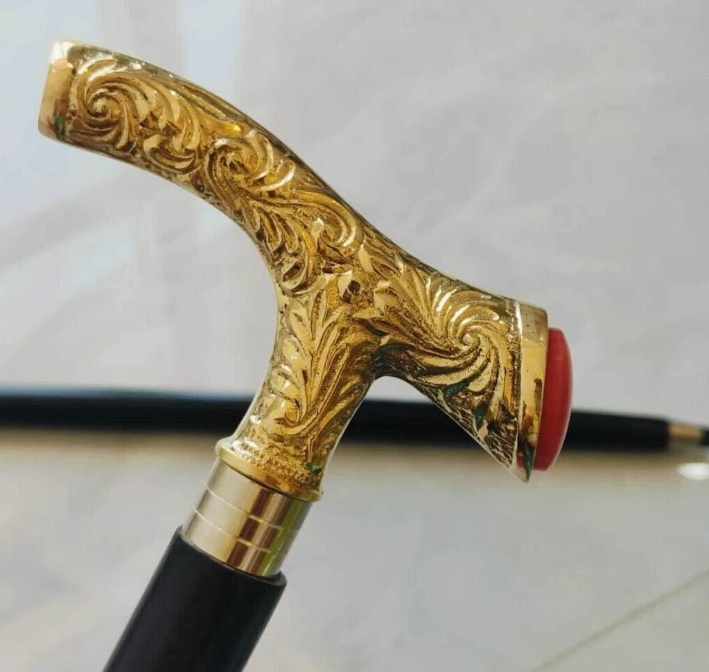 Antique Brass Designer Handle Vintage Walking Cane Wooden Walking Stick Men's