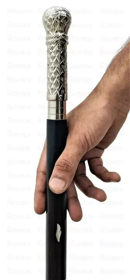 Cane Walking Stick Carved Wooden Handmade Long Round Knob Designer Head Handle