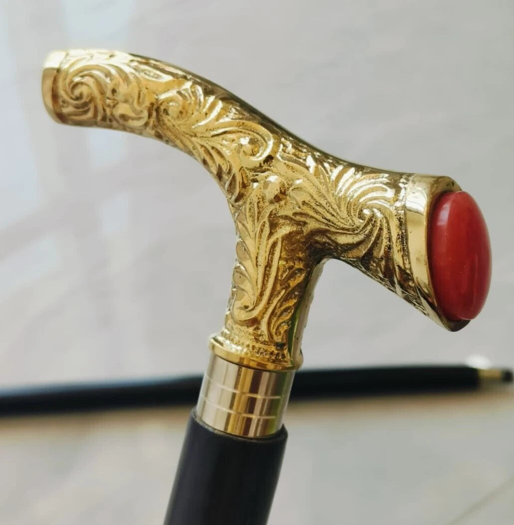 Antique Brass Designer Handle Vintage Walking Cane Wooden Walking Stick Men's