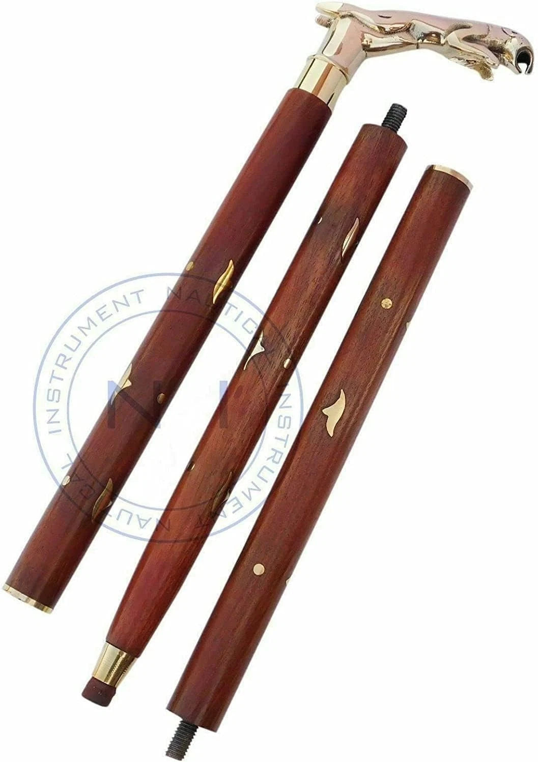 Designer Brass Jaguar Head Handle Walking Stick Antique Style Wooden Cane