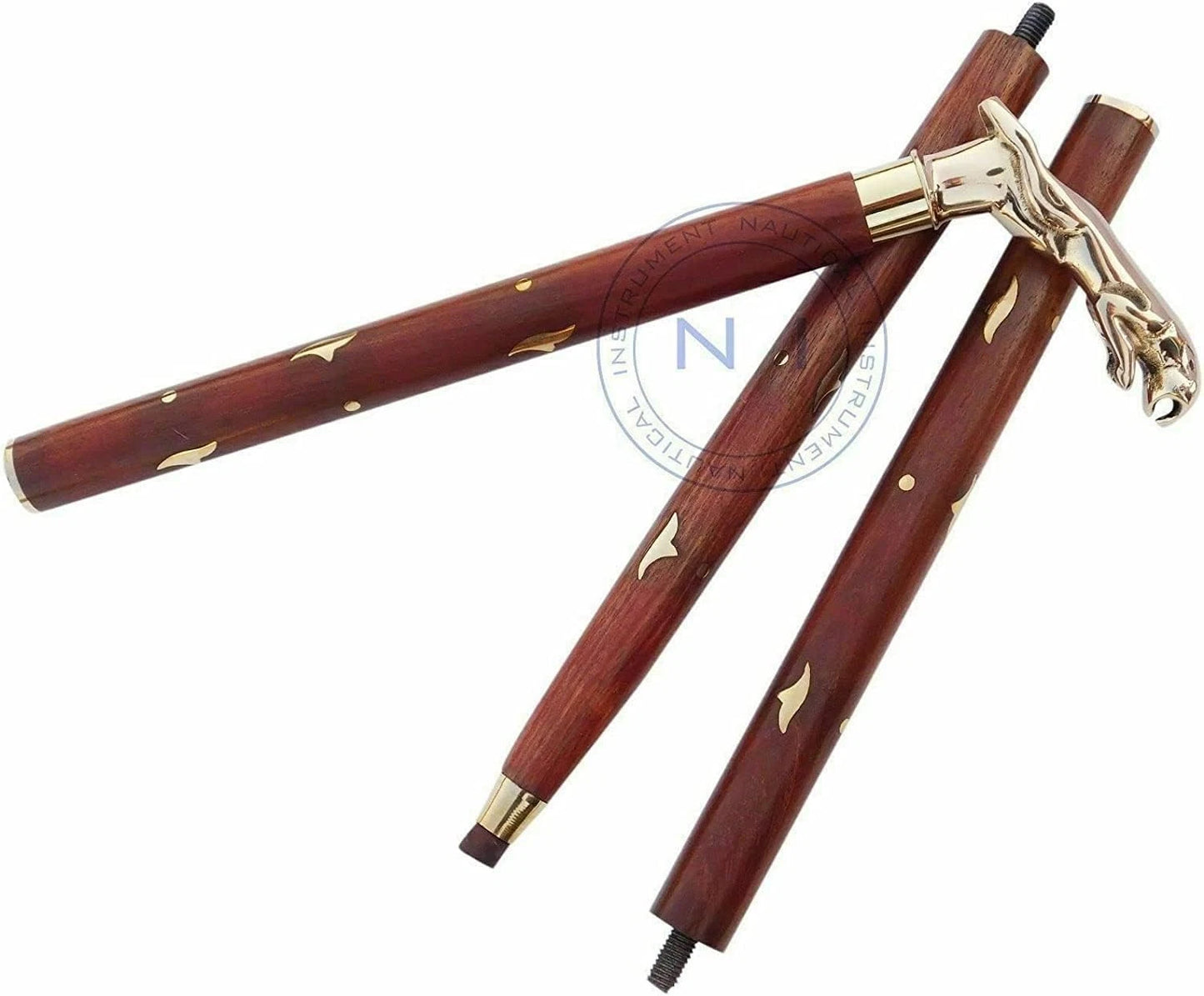 Designer Brass Jaguar Head Handle Walking Stick Antique Style Wooden Cane