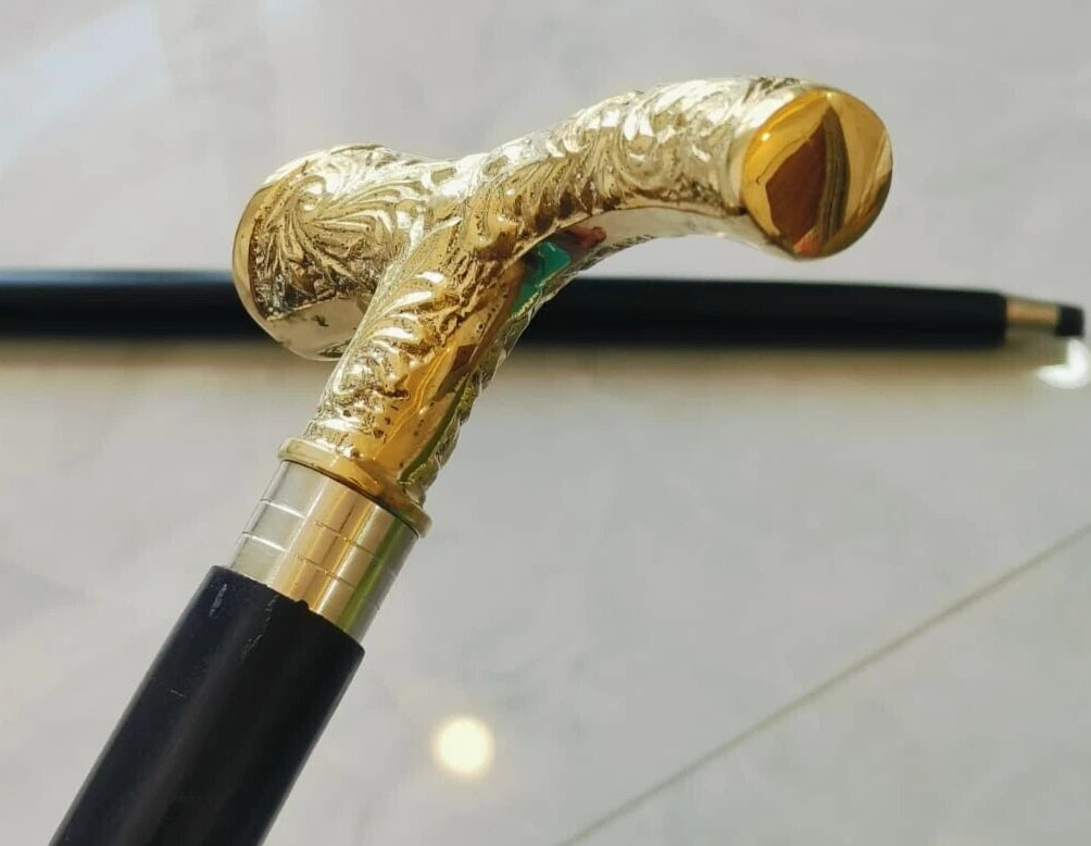 Antique Brass Designer Handle Vintage Walking Cane Wooden Walking Stick Men's