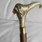 Vintage Brass Lion Head Handle Walking Stick Cane Antique Style Wood Men Gift
