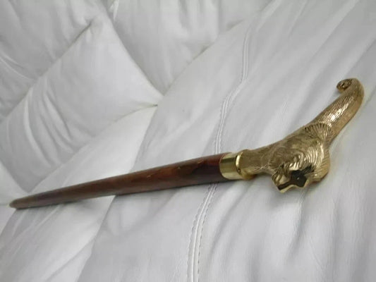 Vintage Brass Lion Head Handle Walking Stick Cane Antique Style Wood Men Gift