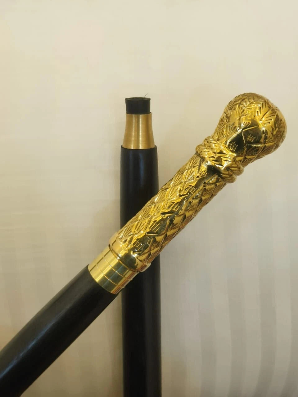 Cane Walking Stick Carved Wooden Handmade Long Round Knob Designer Head Handle