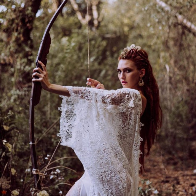 Trumpet Sleeve Embroidered Viking Wedding Dress in Ivory – vikingshields