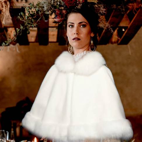 Faux fur wedding cape best sale with hood