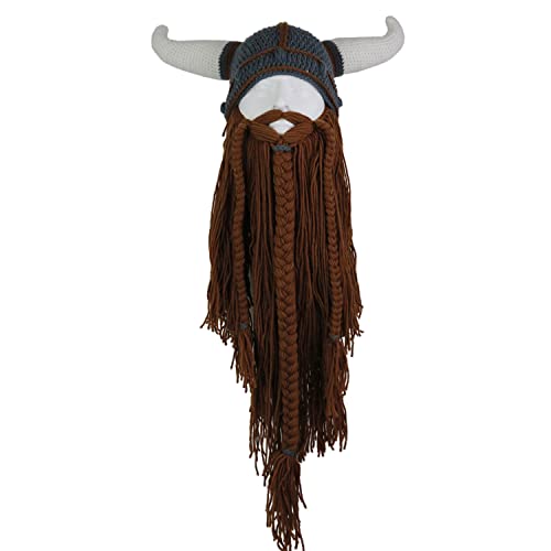 YEKEYI Big Horn Viking Hat Beanie Beard Viking Knit Hat Barbarian Funny Ski Cap Funny Halloween hat Christmas hat Yellow