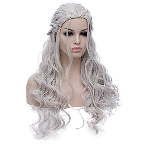 Mersi Silver Wigs for Women Costume Wig Long Braided Hair Wigs for Party Halloween (Silver) S039S