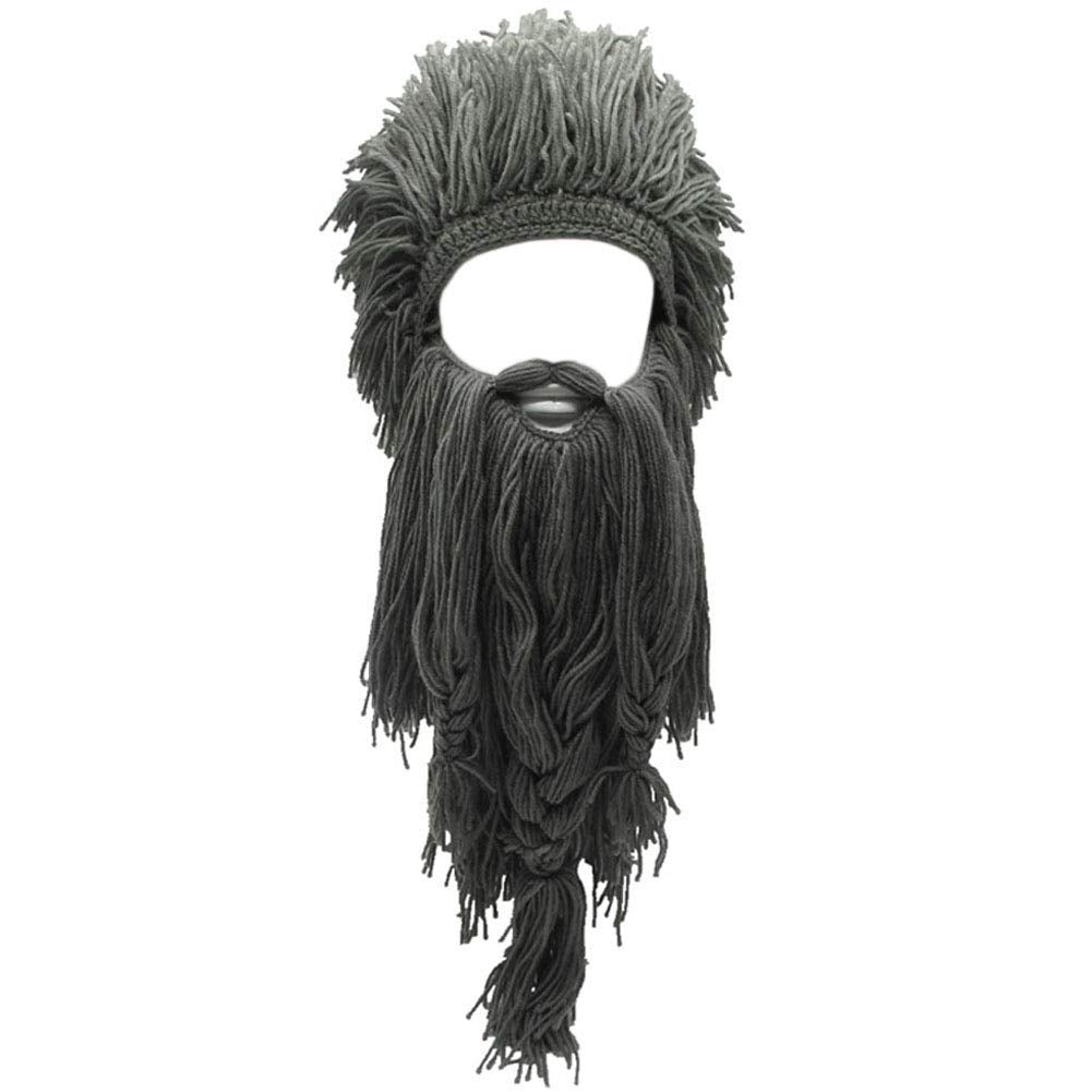 Creative Barbarian Knit Beard Hat Funny Knit Hat Wig Beanie Hat Beard Facemask V-brown