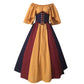 Khaki Women's Medieval Victorian Ball Gown Dress with Puff Sleeves