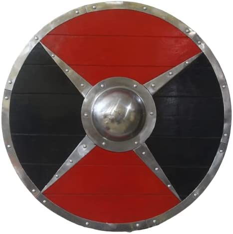 Black and Red Medieval Viking Steel Rimmed Shield 24''