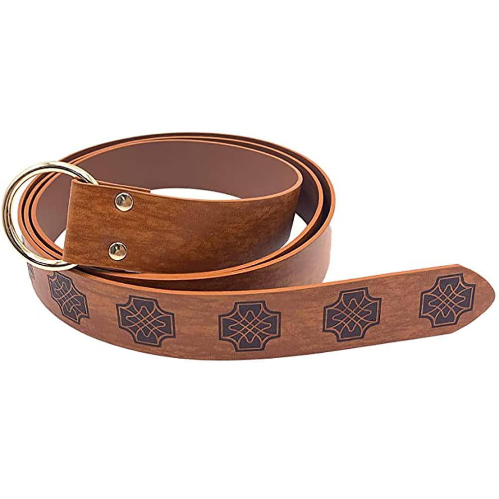 JAOYU Mens Medieval Belt Embossed Brown Viking Leather Belt