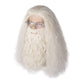 Fake Beard Wig | Qacf Long Curly Mens Wizard Mustache Wig Halloween Costume Cosplay Viking White Wig Glasses and Beard(White)