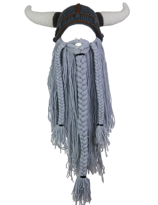 Viking Horned Beanie with Yarn Beard