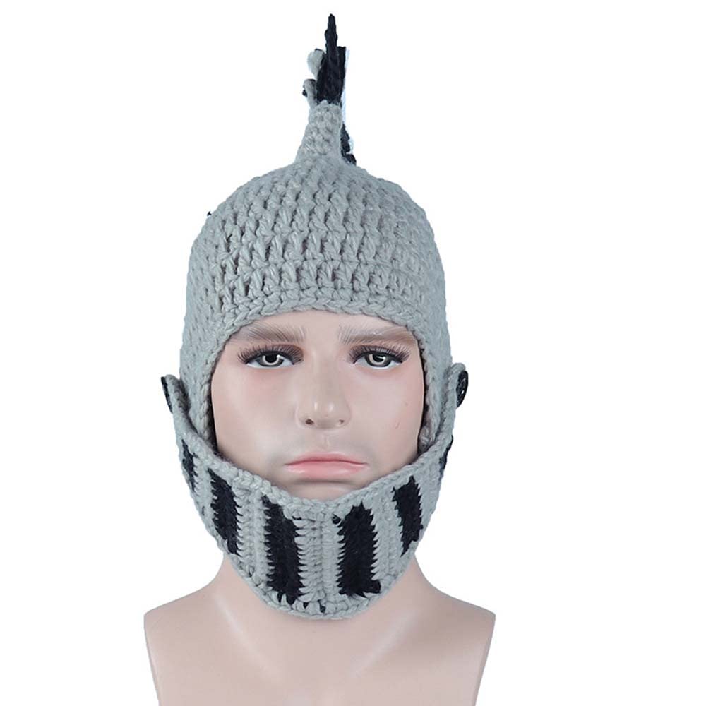 YEKEYI Viking Beard Beanie Horn Hat Winter Warm Mask Knitted Wool Funny Skull Cap One Size Horn Brown