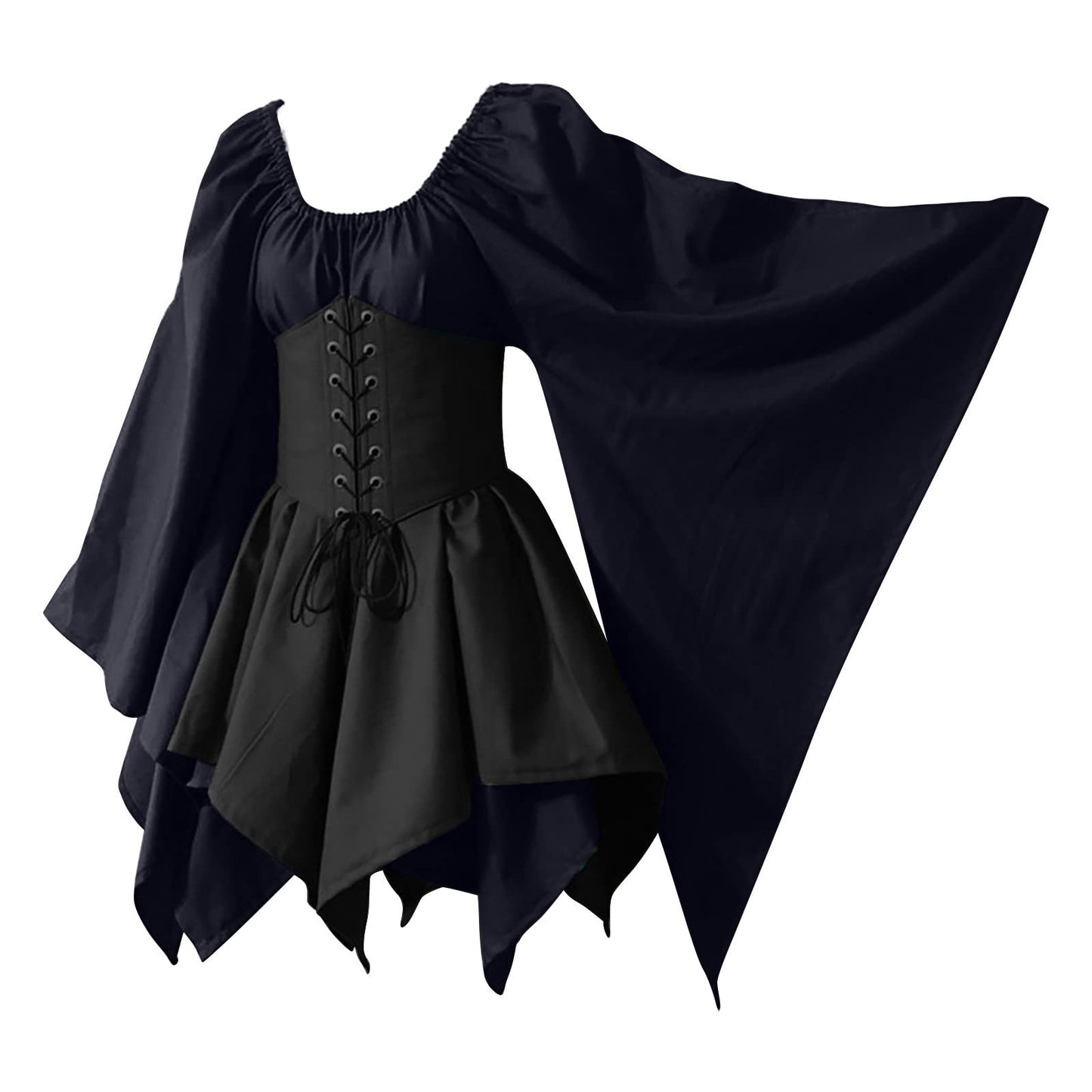 Dark Blue Women's Renaissance Medieval Halloween Costume Gothic Retro Gown with Corset
