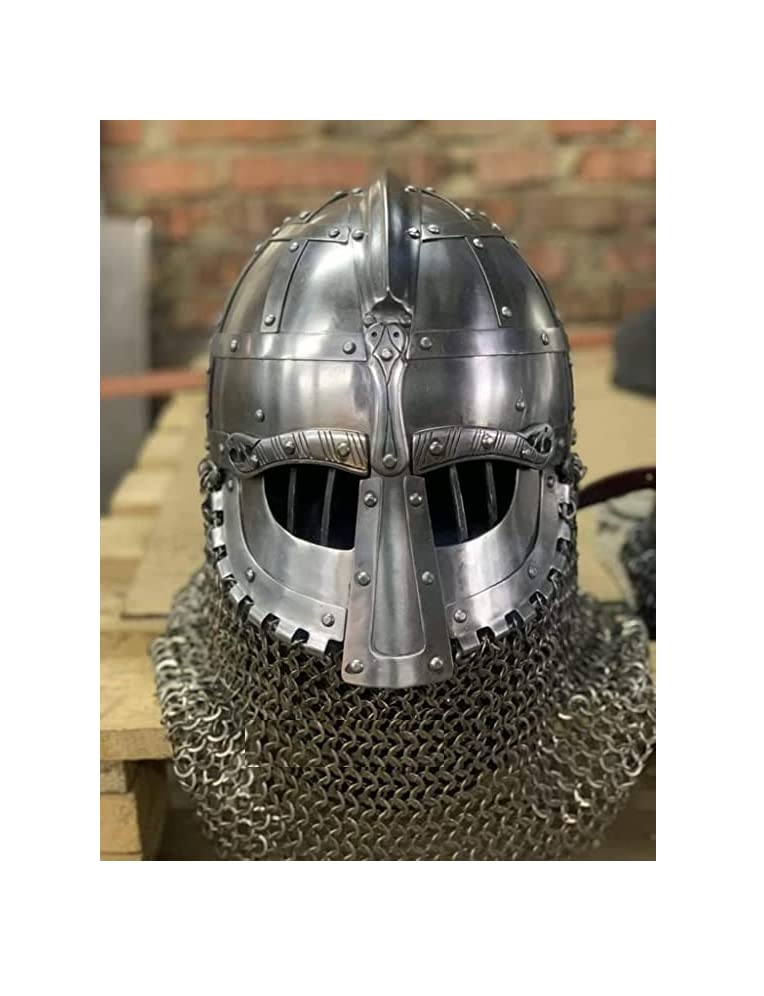 Medieval Steel Viking Vendel Helmet With Chainmail