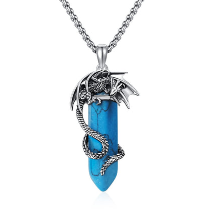 AENEAS Turquoise Dragon Necklace for Men - Sterling Silver Gift Jewelry - 20+2''