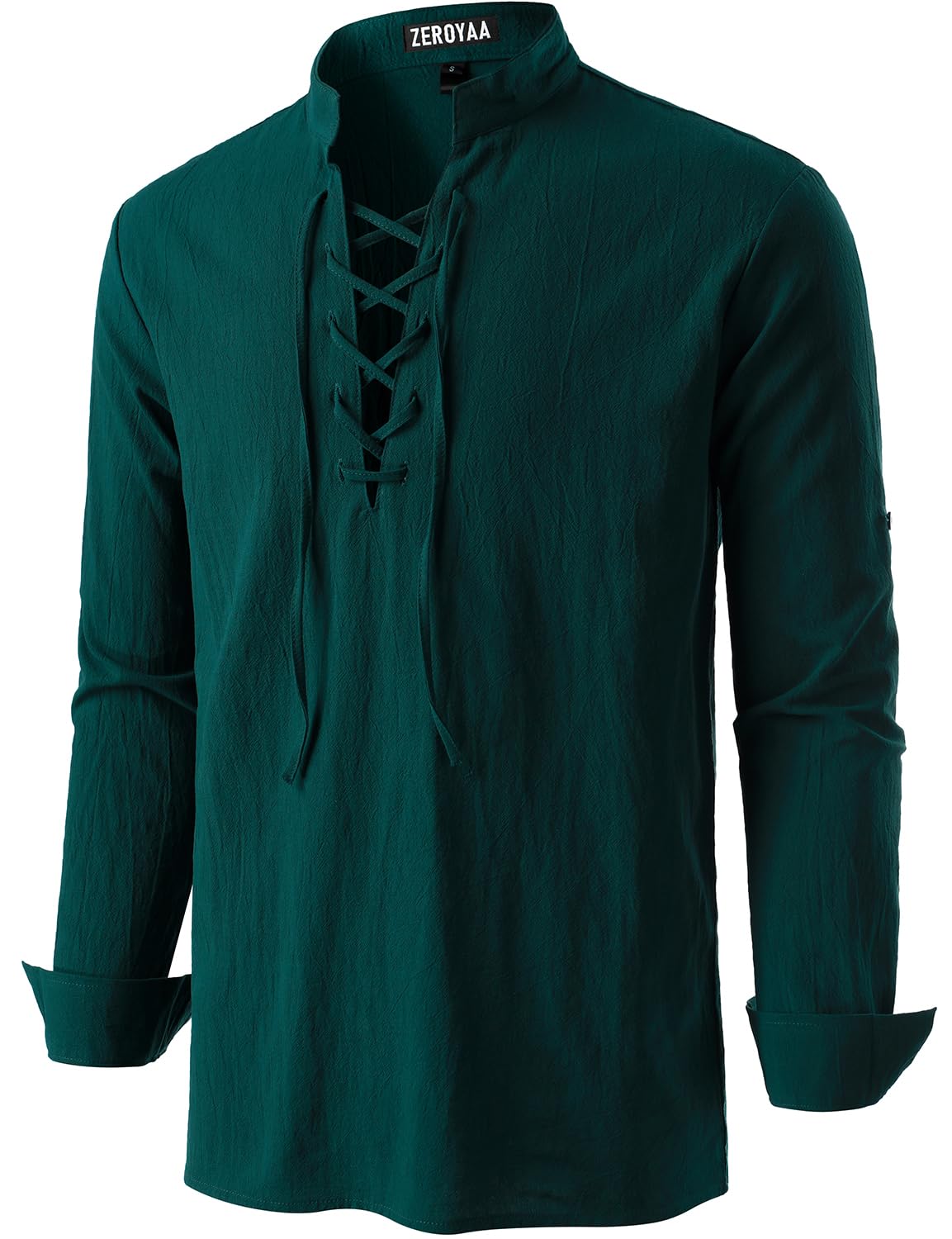 ZEROYAA Men's Medieval Vintage Long Sleeve Lace Up Shirt Renaissance Costume for Halloween Viking Pirate Cosplay X-Large Hunter Green