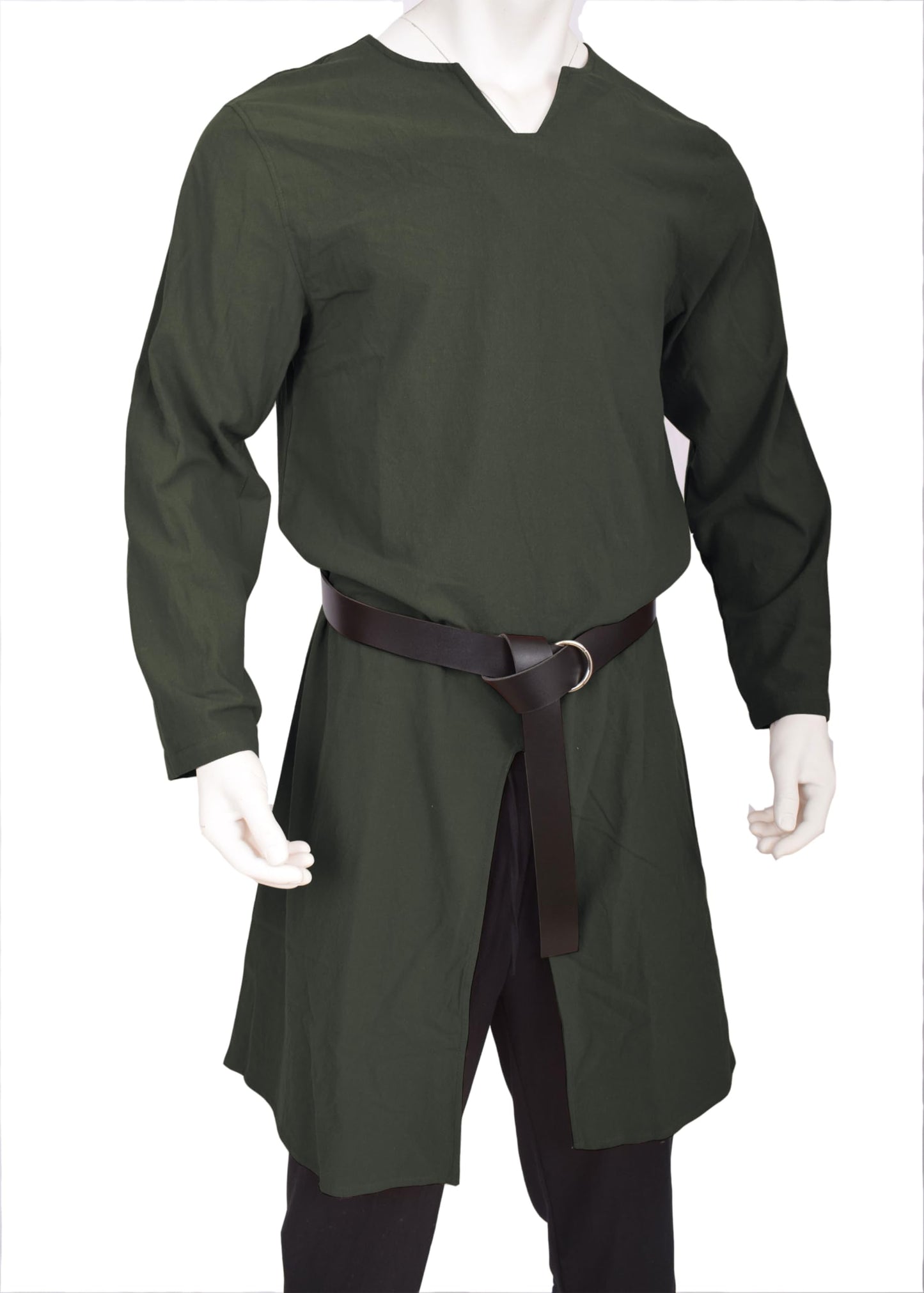 Moomphya Mens Renaissance Tunic Pirate Viking Retro Medieval Shirt Gothic Victorian Halloween Costume Tee (Without Belt) Large Green