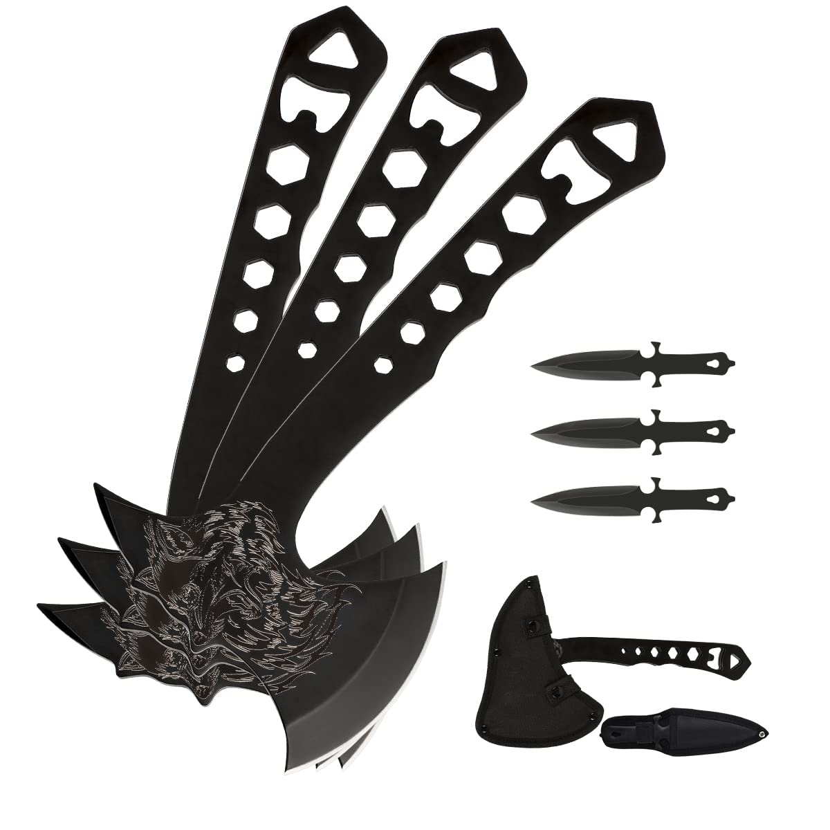 Black Steel Fenrir Throwing Axes and Throwing Knives 6 Pack