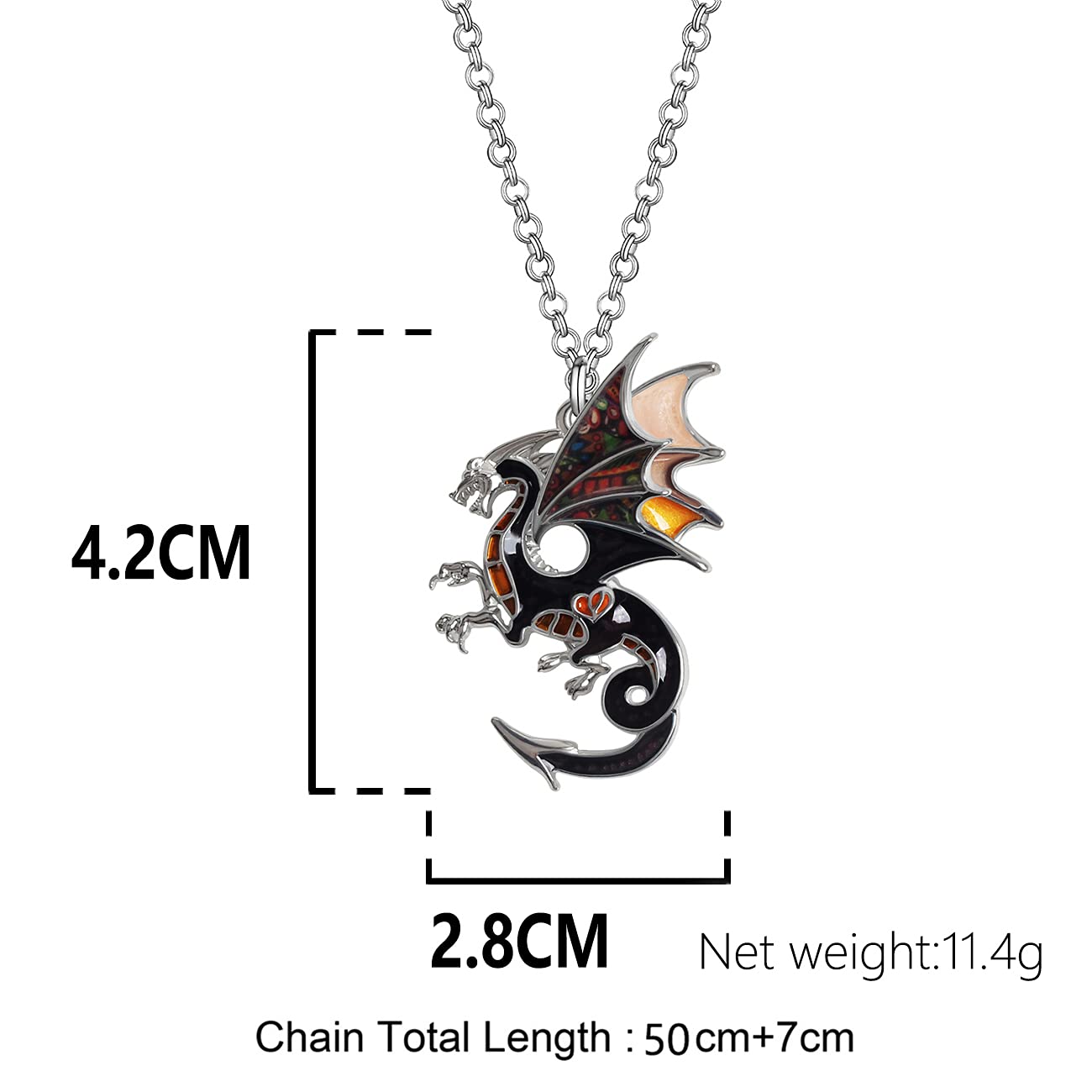 Enamel Alloy Dragon Pendant Necklace - Fantasy Dinosaur Charm Gift for Women - Blue