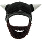 MerryJuly Men's Head Barbarian Vagabond Beanie Original Foldaway Beard Hats Viking Horns Bearded Caps One Size Viking Horns&brown Beard