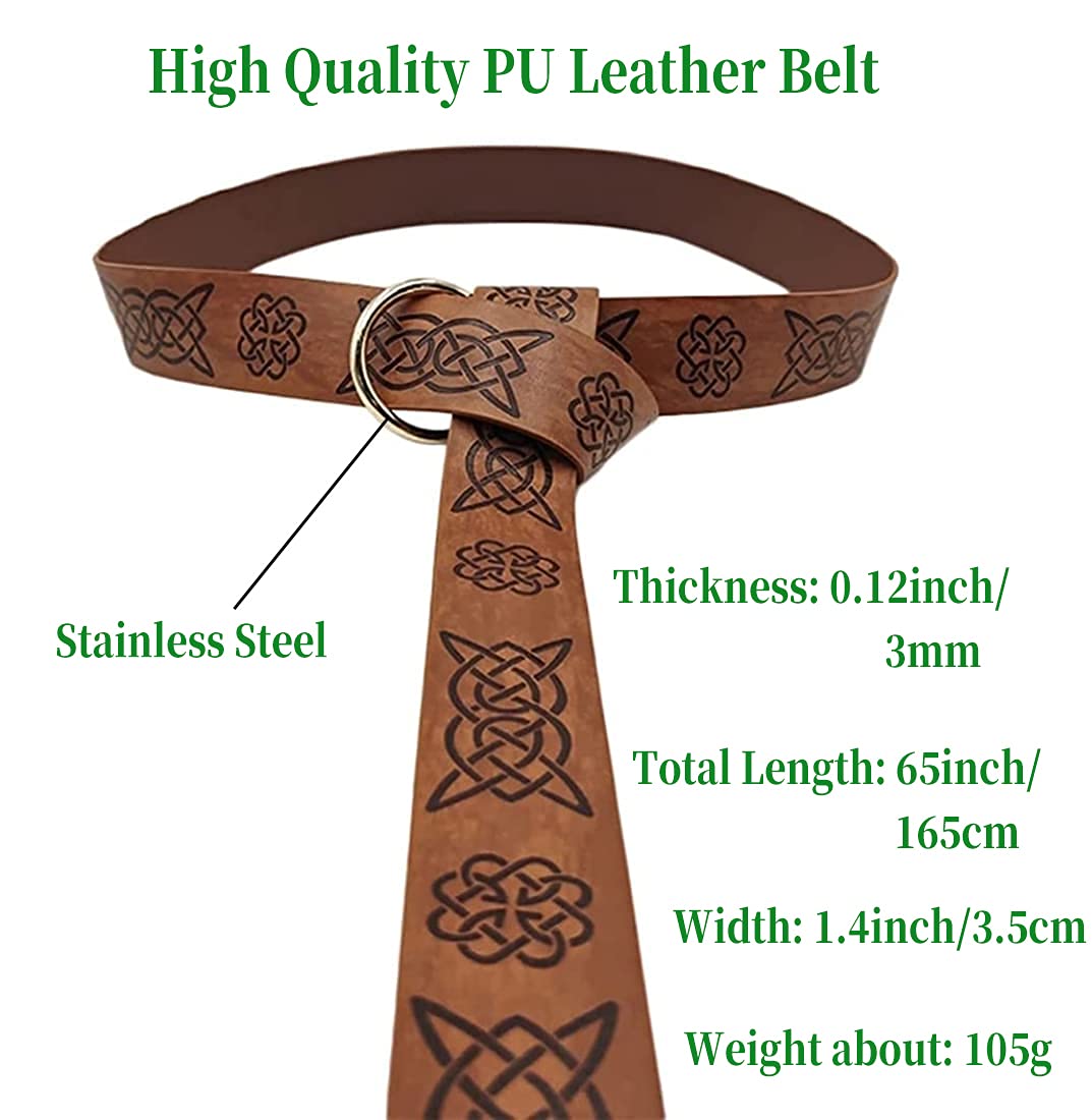 Dark Brown Celtic Knot Embossed PU Leather Medieval Viking Belt Retro Renaissance Cosplay Costume Accessory