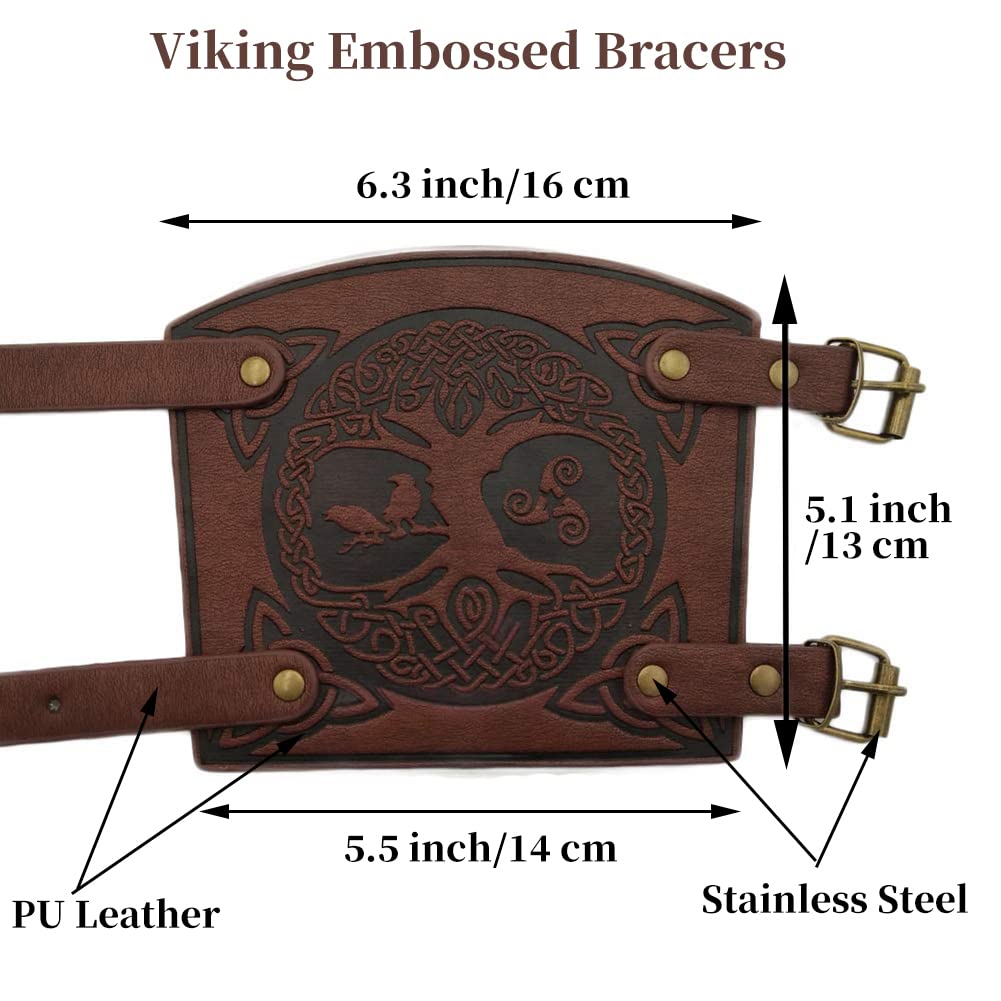 Medieval Armor Viking Splint Bracers Viking Tree of Life Embossed Leather  Arm Armor Studs Leather Medieval Bracer