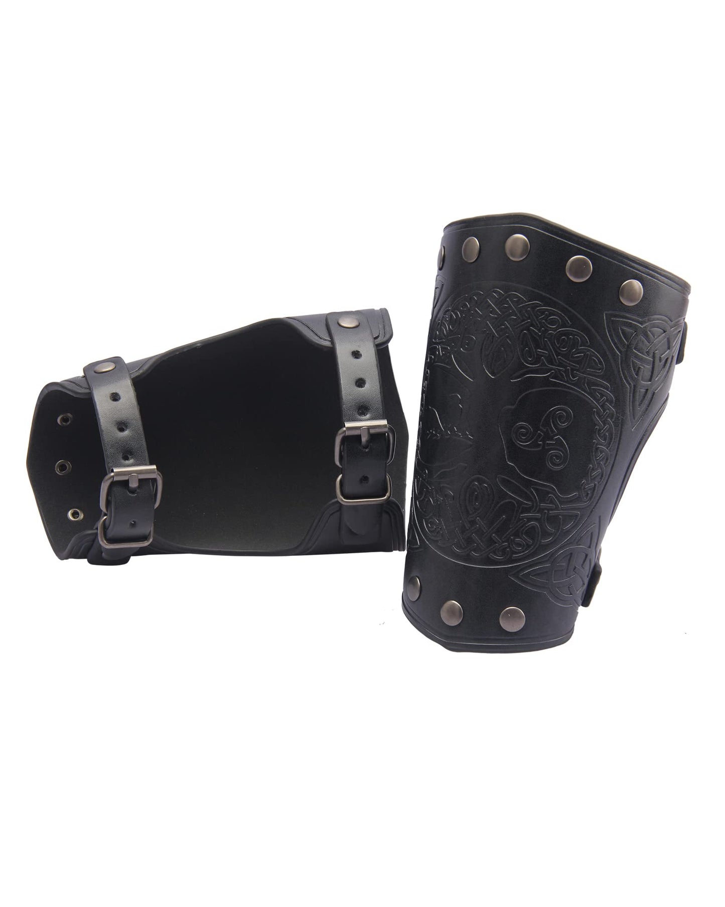 GelConnie Leather Gauntlet Wristband Viking Leather Arm Guard Medieval Armor Bracers Leather Armband Wrist Guards Cosplay Black Leather Bracers