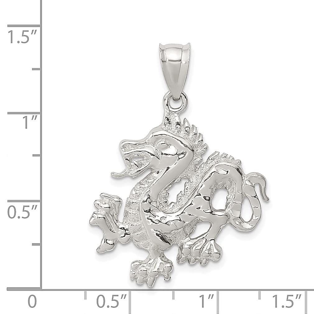 Sterling Silver Textured Chinese Dragon Pendant Necklace - Skull Dagger Charm - Fine Jewelry for Women