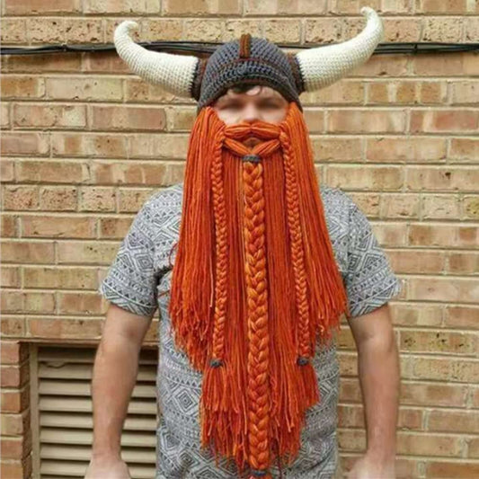 Viking Horned Beanie with Yarn Beard