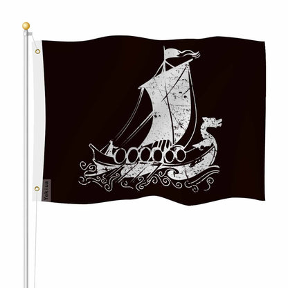 Yekiua Viking Ship Flag 3X5 Graphic Sailboat UV Fade Resistant Vivid Color - Canvas Header Double Stitched Flag With Brass Grommets Black White Multicolor-A1072