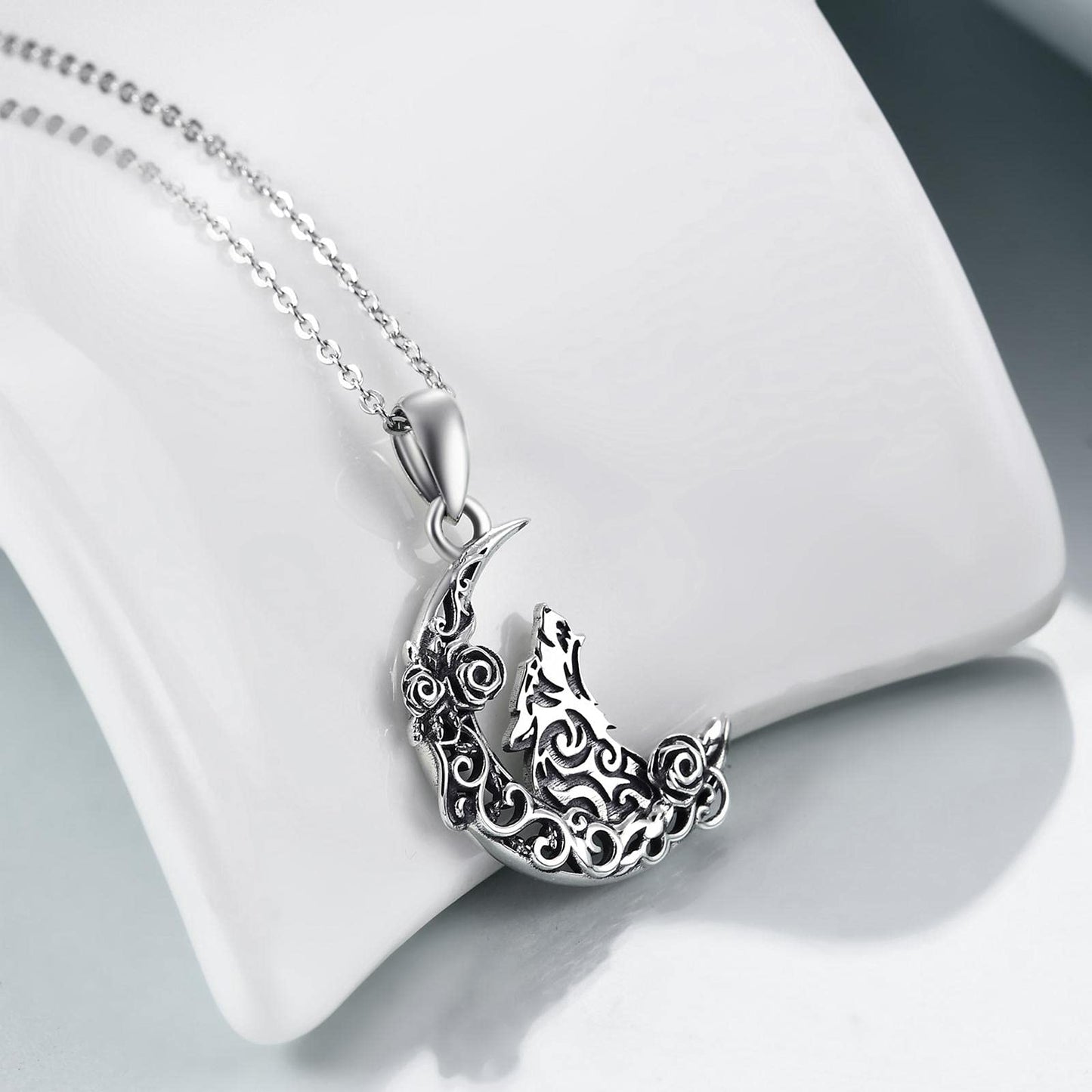 Celtic Knot Sterling Silver Animal Pendant Necklace - Raven/Wolf/Dog/Hummingbird/Dragon - Irish Lucky Jewelry Gift for Women and Girls.