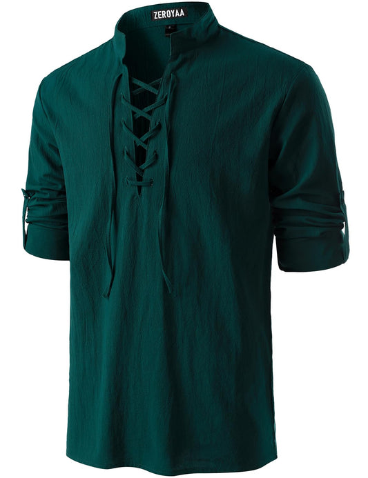 Men's Viking Vintage Long Sleeve Lace Up Shirt