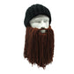 MerryJuly Men's Head Barbarian Vagabond Beanie Original Foldaway Beard Hats Viking Horns Bearded Caps One Size Viking Horns&brown Beard