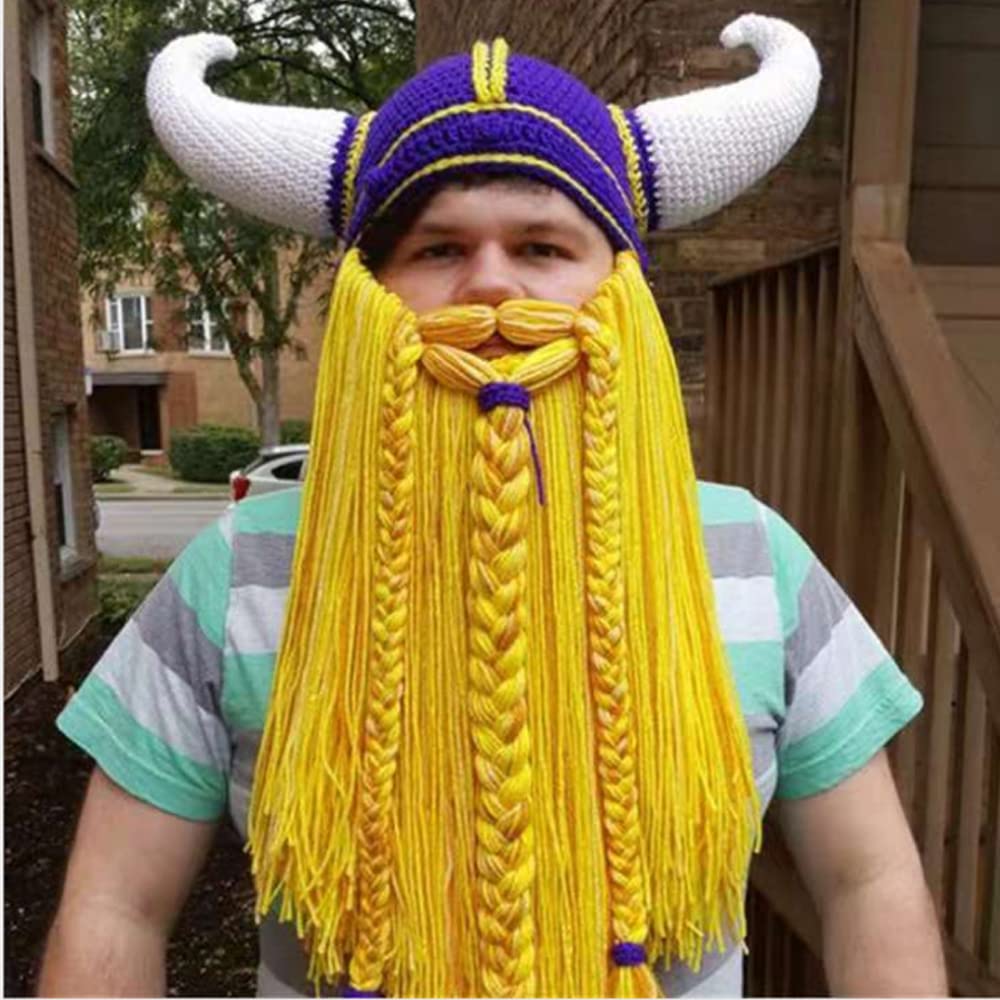 Viking Horned Beanie with Yarn Beard