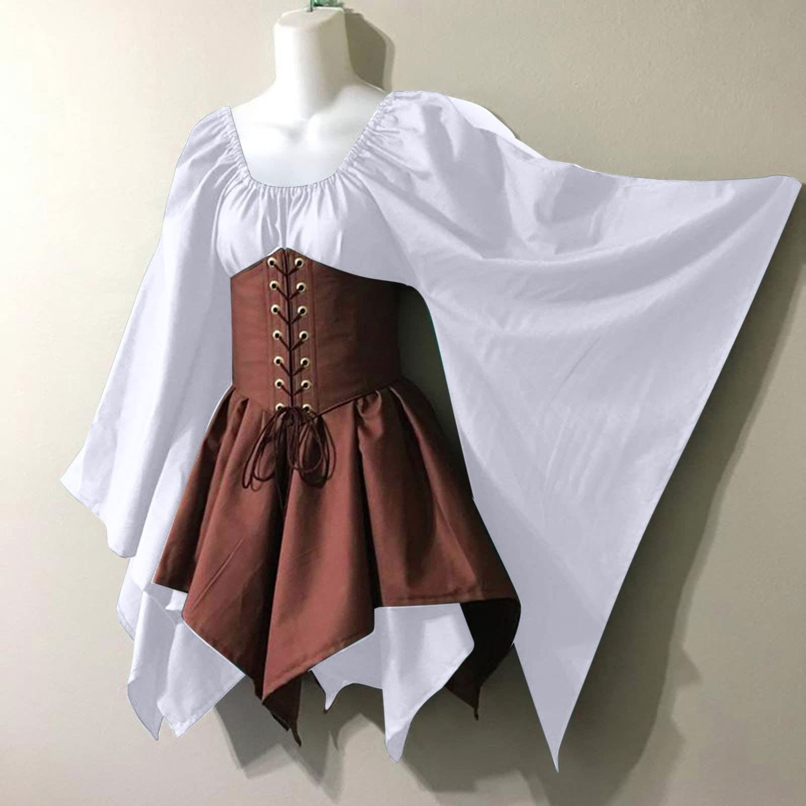  Medieval Renaissant Vintage Color Dress Women with Corset  Victorian Ball Gowns Costume Vintage Irish Long Dress[Brown-White,3XL] :  Clothing, Shoes & Jewelry