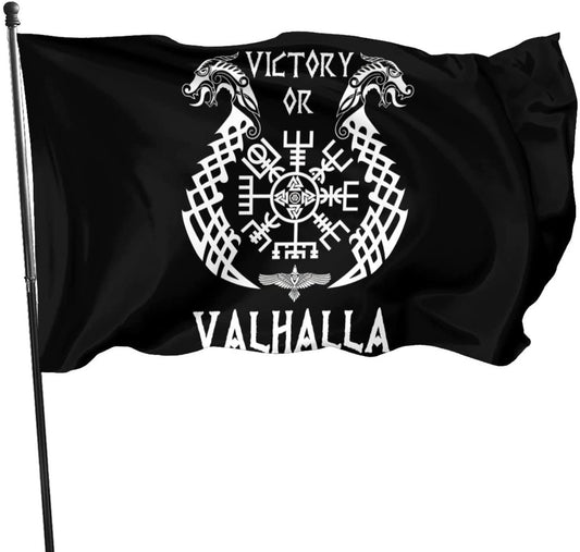 Back Design Victory or Valhalla Viking Flag for Outdoor Indoor Home House Decor Garden Flag Custom Polyester 3x5 Ft A15