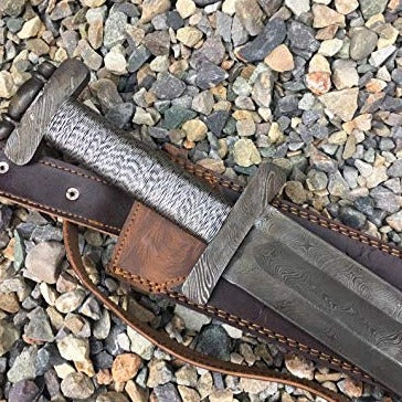 Entry Level Plain Wire-wrapped Damascus Viking Sword and Sheath
