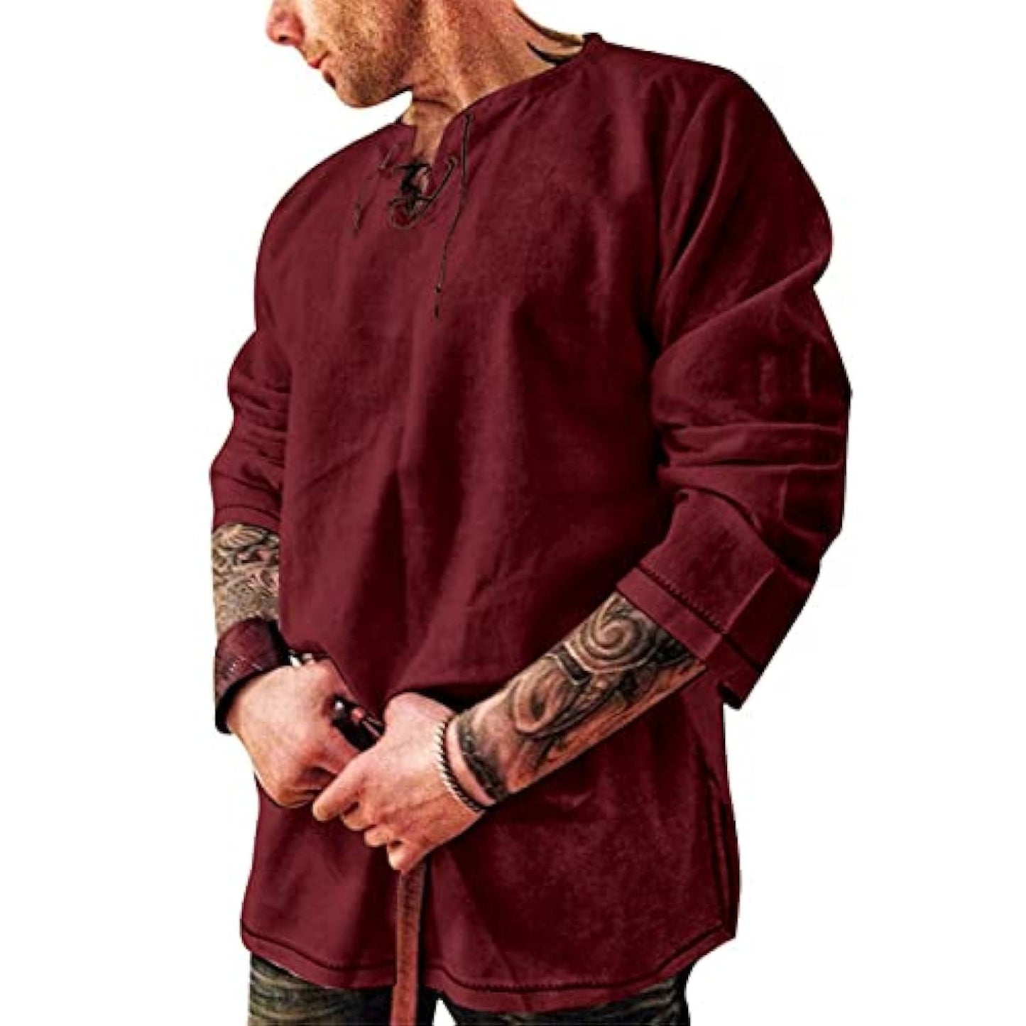 Men's Fashion Cotton Linen Shirt Long Sleeve Solid Color Ethnic Beach Yoga Top X-Large Black